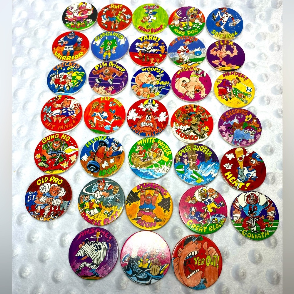 Lot of 33 POGs - Numbered Cartoon Sports POGs - Vintage 1990’s